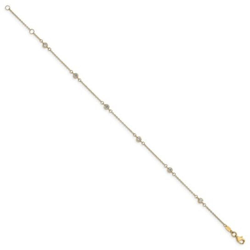 10K Cubic Zirconia Polished 9in plus 1in ext. Anklet