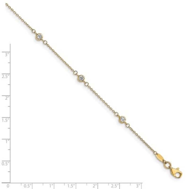 10K Cubic Zirconia Polished 9in plus 1in ext. Anklet