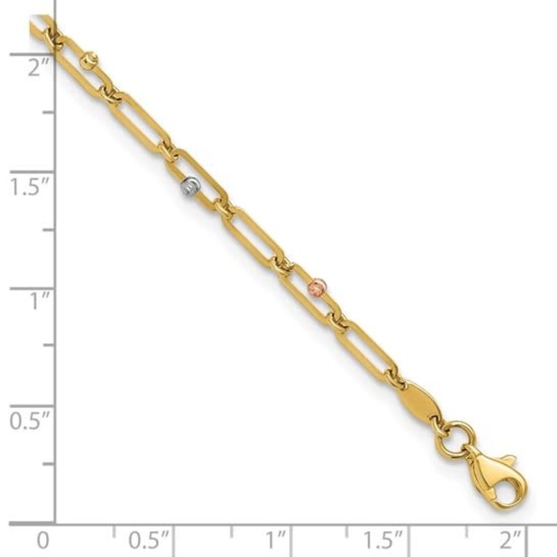 10K Tri-color Polished and Diamond-cut 10in Anklet