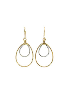 10K Two Tone Double Pear Shaped Drop Earrings