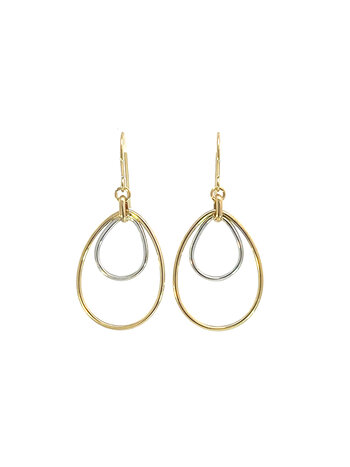 10K Two Tone Double Pear Shaped Drop Earrings