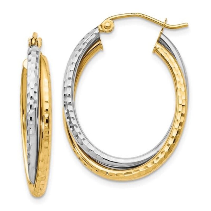 10K Two Tone Textured Oval Hoops