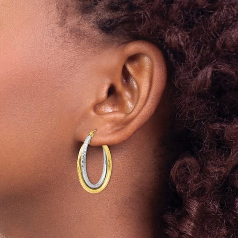 10K Two Tone Textured Oval Hoops