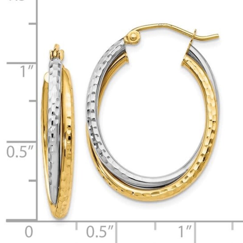 10K Two Tone Textured Oval Hoops