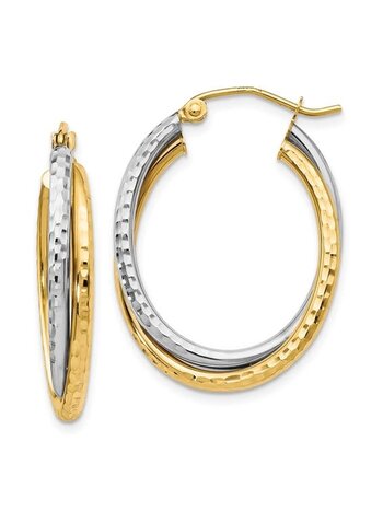 10K Two Tone Textured Oval Hoops