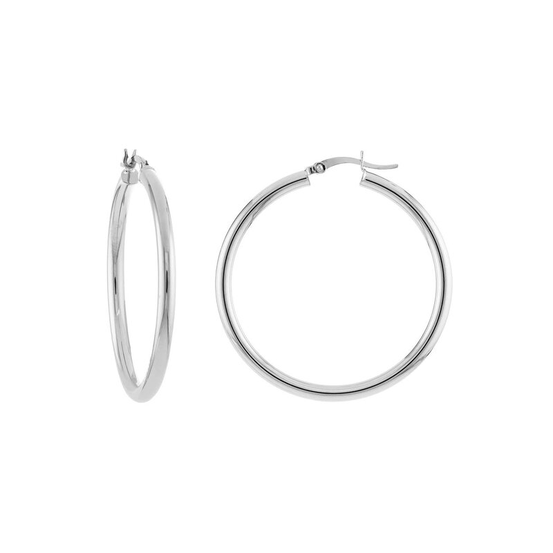 10K White Gold 3mm x 40mm Polished Hoop Earrings