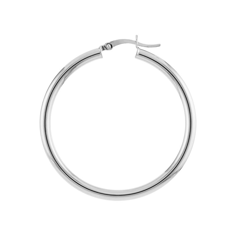 10K White Gold 3mm x 40mm Polished Hoop Earrings