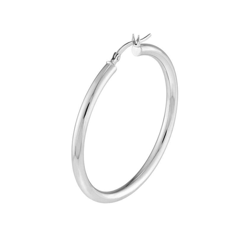 10K White Gold 3mm x 40mm Polished Hoop Earrings