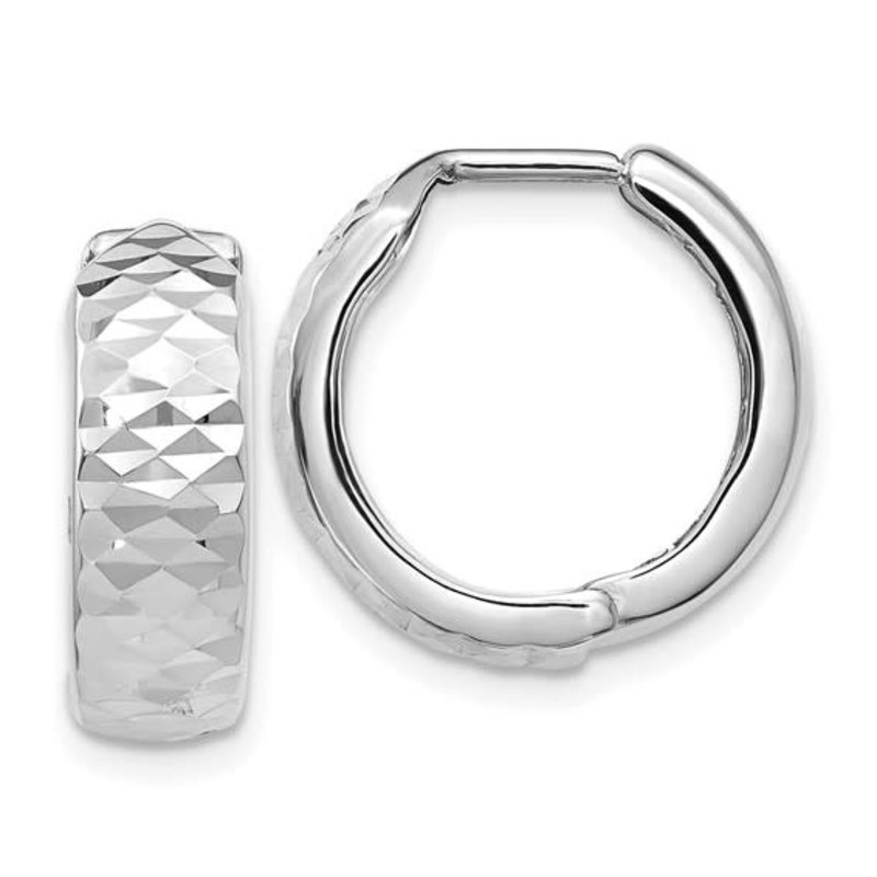 10K White Gold Diamond Cut Huggies