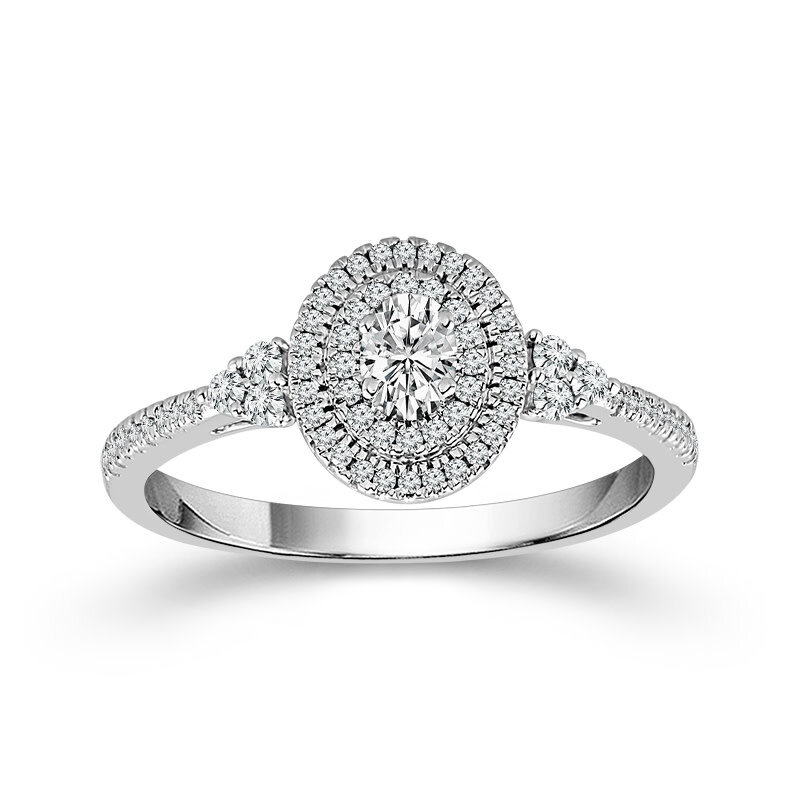 10K White Gold Double Halo Oval Diamond Engagement Ring