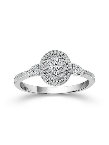 10K White Gold Double Halo Oval Diamond Engagement Ring