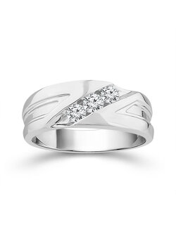 10K White Gold Three Stone Wide Band