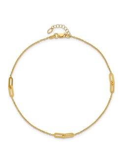 10K Yellow Gold Adjustable Paperclip Station Anklet