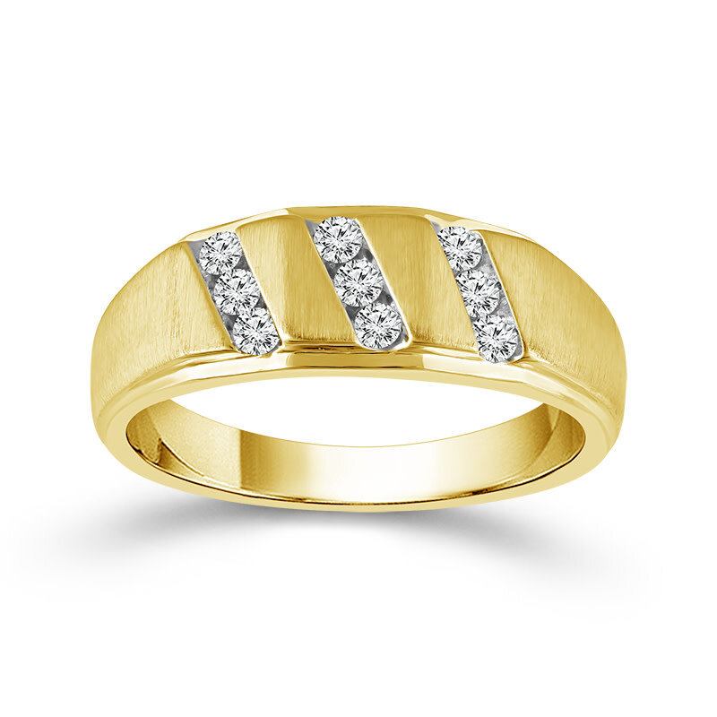 10K Yellow Gold Slanted Diamond Row Band