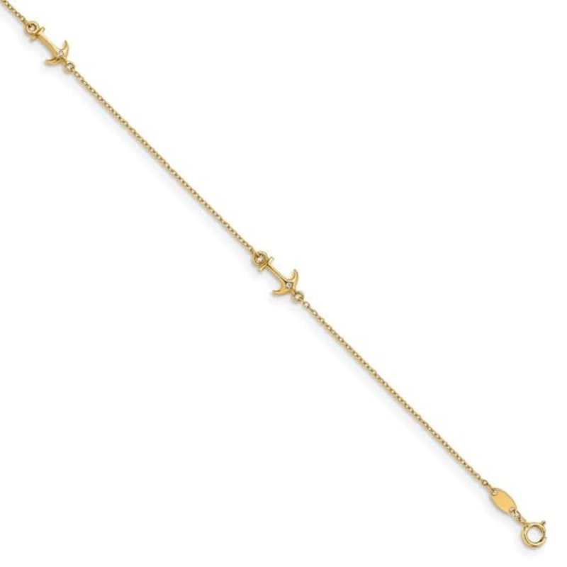 14K CZ Polished Anchor Anklet