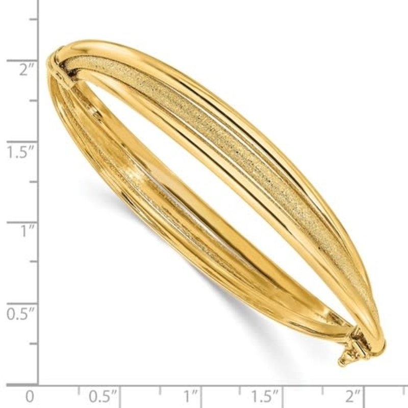 14K Polished and Textured Hinged Bangle