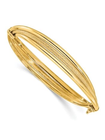 14K Polished and Textured Hinged Bangle