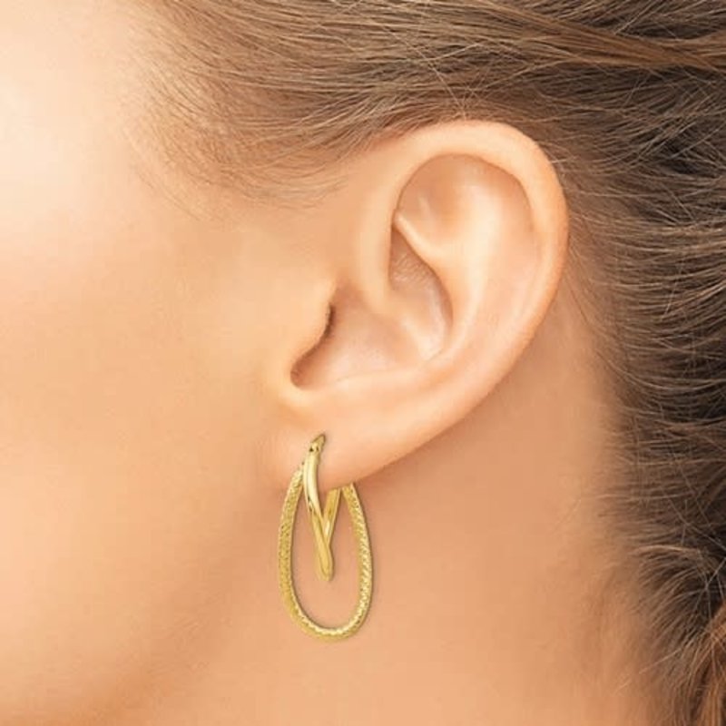 14K Polished and Textured Hinged Hoop Earrings