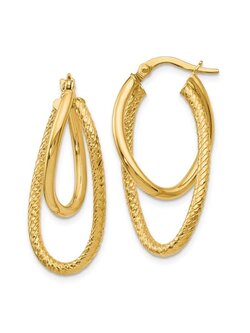 14K Polished and Textured Hinged Hoop Earrings