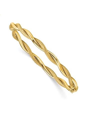 14K Polished and Textured Twist Bangle