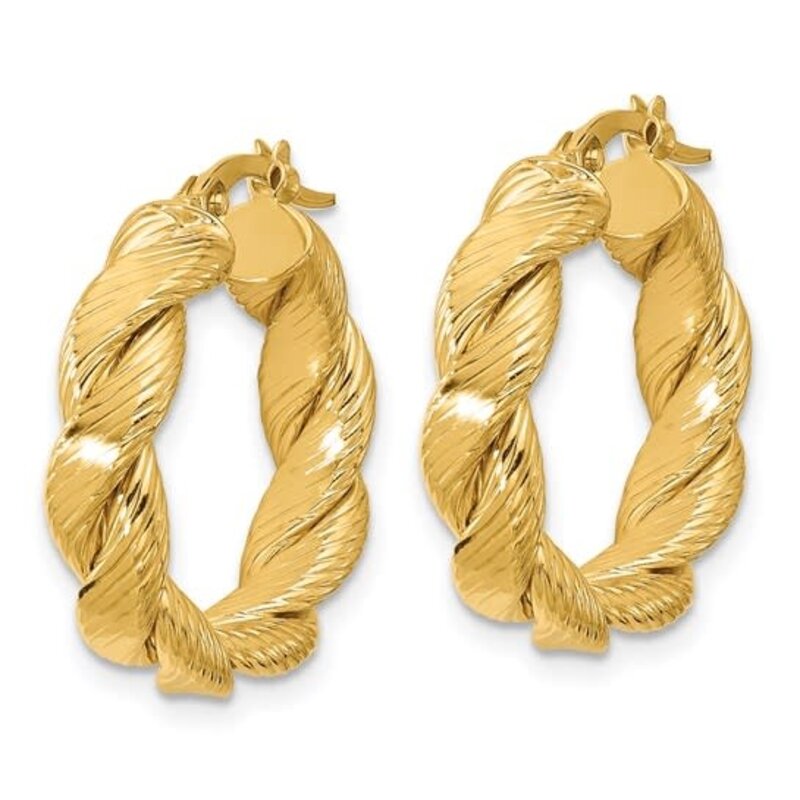 14k Polished and Textured Twist Hoop Earrings