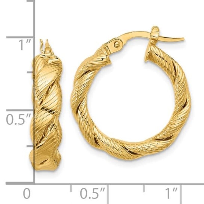 14k Polished and Textured Twist Hoop Earrings