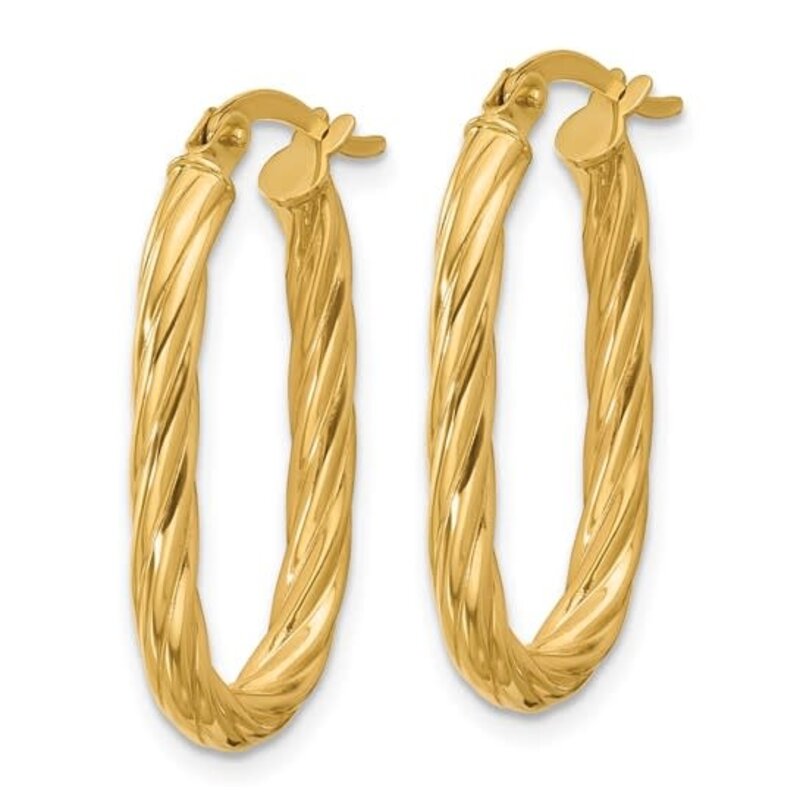 14K Polished Twisted Oval Hoop Earrings