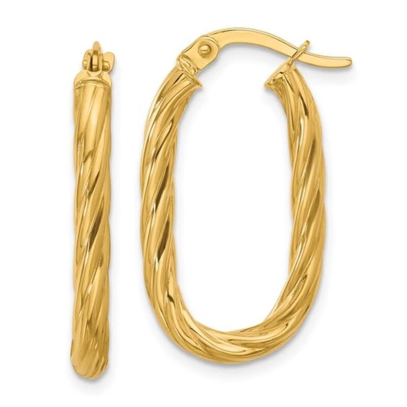 14K Polished Twisted Oval Hoop Earrings