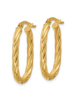 14K Polished Twisted Oval Hoop Earrings