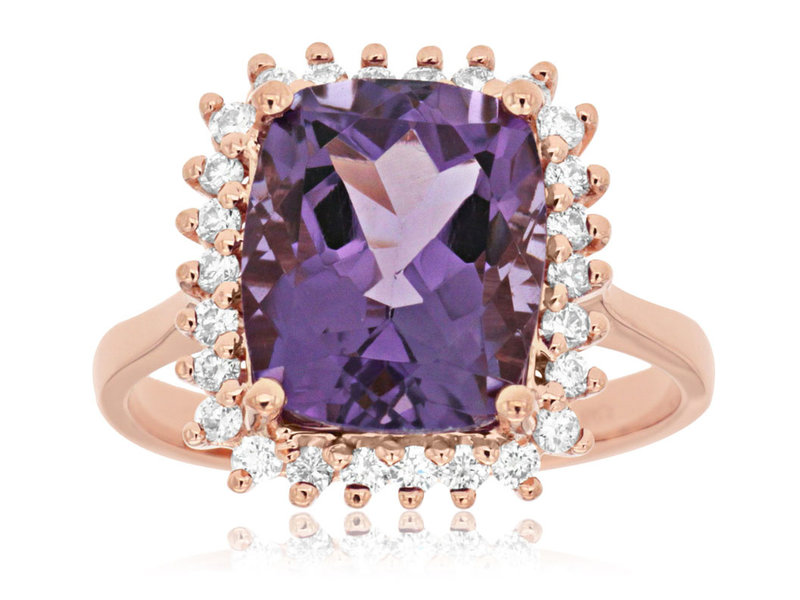 14K Rose Gold Amethyst and Diamond Ring