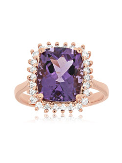 14K Rose Gold Amethyst and Diamond Ring