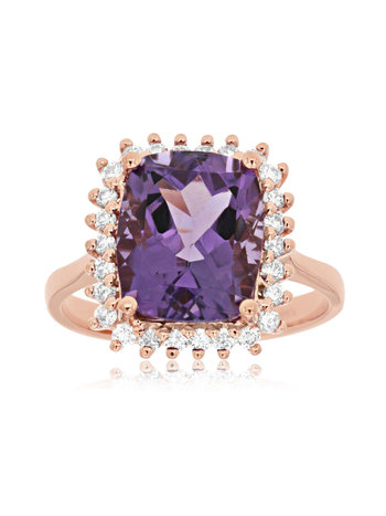 14K Rose Gold Amethyst and Diamond Ring