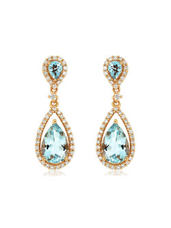 14K Rose Gold Aquamarine and Diamond Drop Earrings