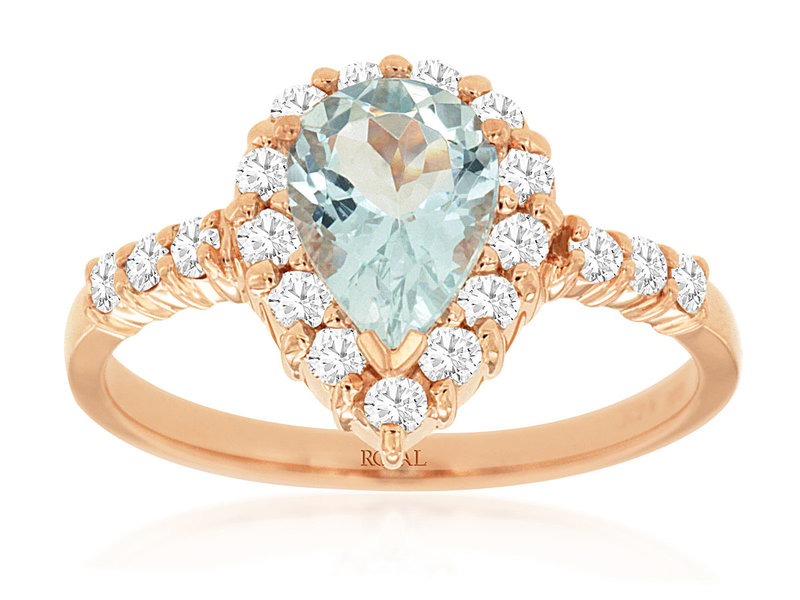 14K Rose Gold Aquamarine and Diamond Ring