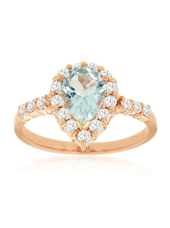 14K Rose Gold Aquamarine and Diamond Ring
