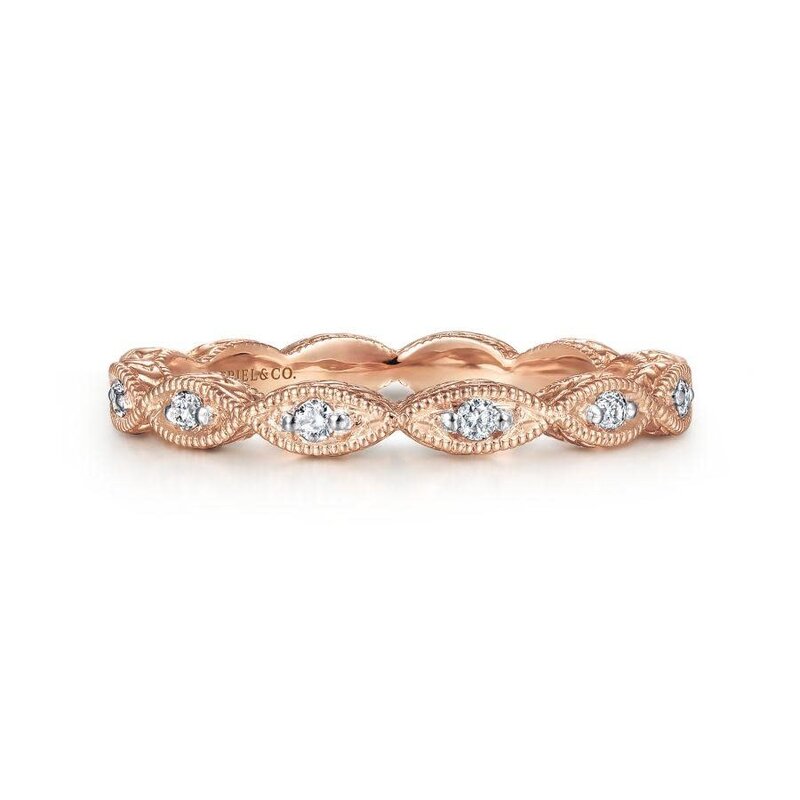 14K Rose Gold Diamond Marquise Station Ring