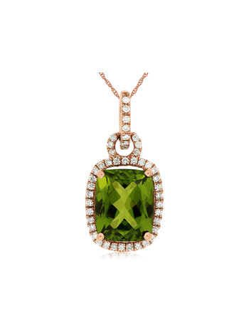 14K Rose Gold Large Peridot and Diamond Necklace