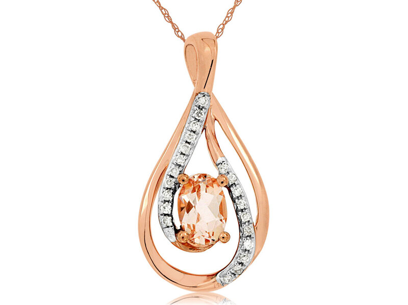 14K Rose Gold Morganite and Diamond Necklace