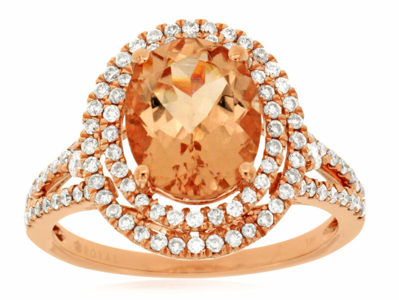 14K Rose Gold Morganite and Double Diamond Halo Ring