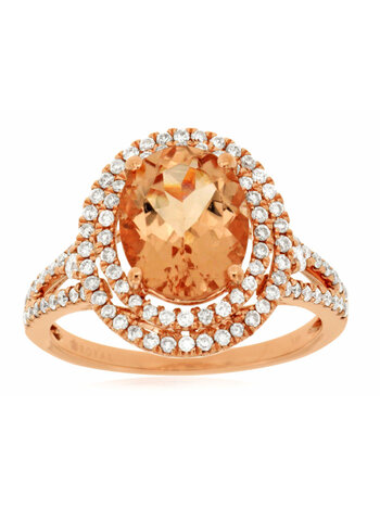 14K Rose Gold Morganite and Double Diamond Halo Ring