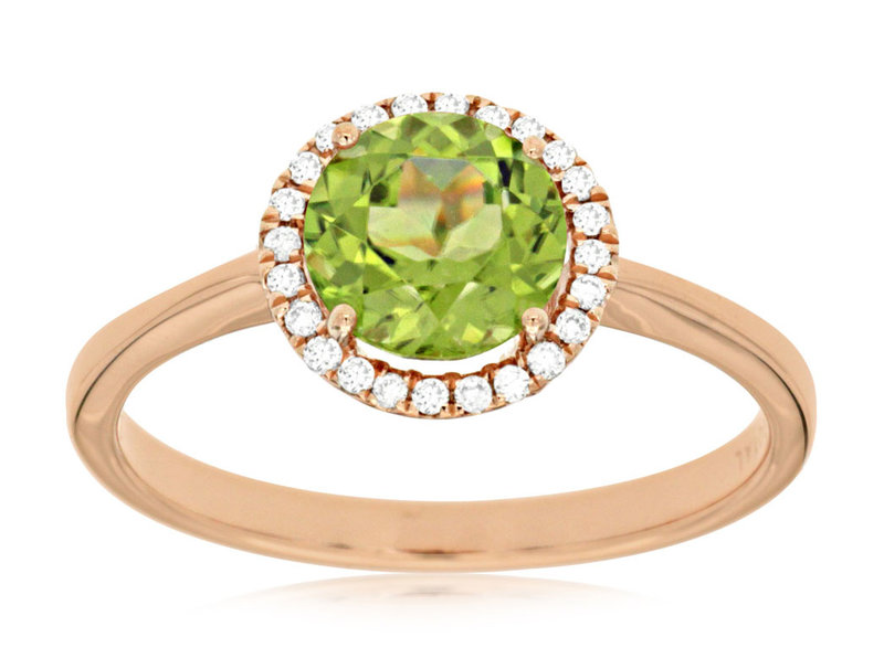 14K Rose Gold Peridot and Diamond Ring