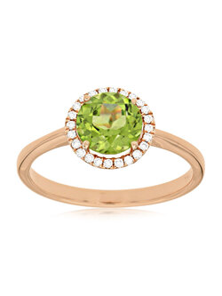 14K Rose Gold Peridot and Diamond Ring