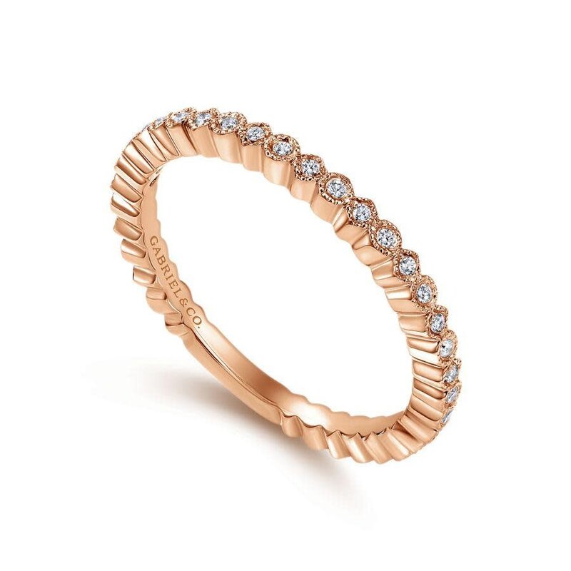 14K Rose Gold Scalloped Stackable Diamond Band