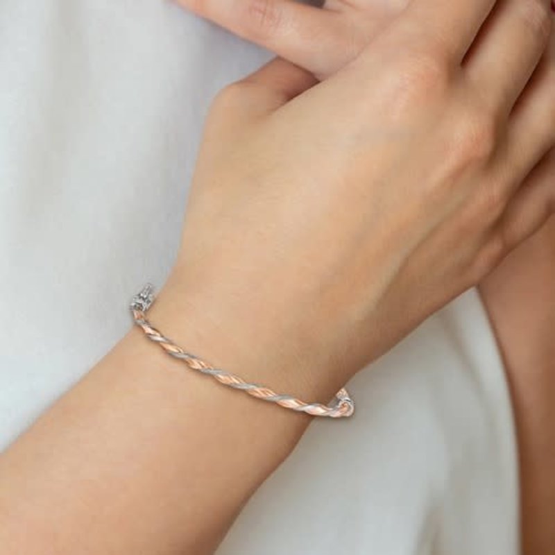 14K Rose Gold & White Gold Twisted Bangle Bracelet