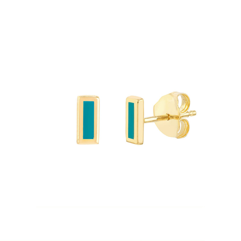 14K Turquoise Enamel Staple Studs