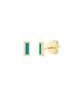 14K Turquoise Enamel Staple Studs