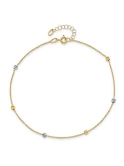 14K Two-Tone Polished Diamond Cut Beaded Anklet