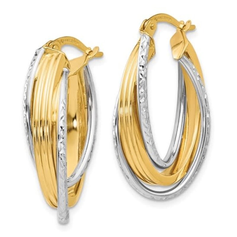 14K Two-tone Polished Diamond Cut Hoop Earrings