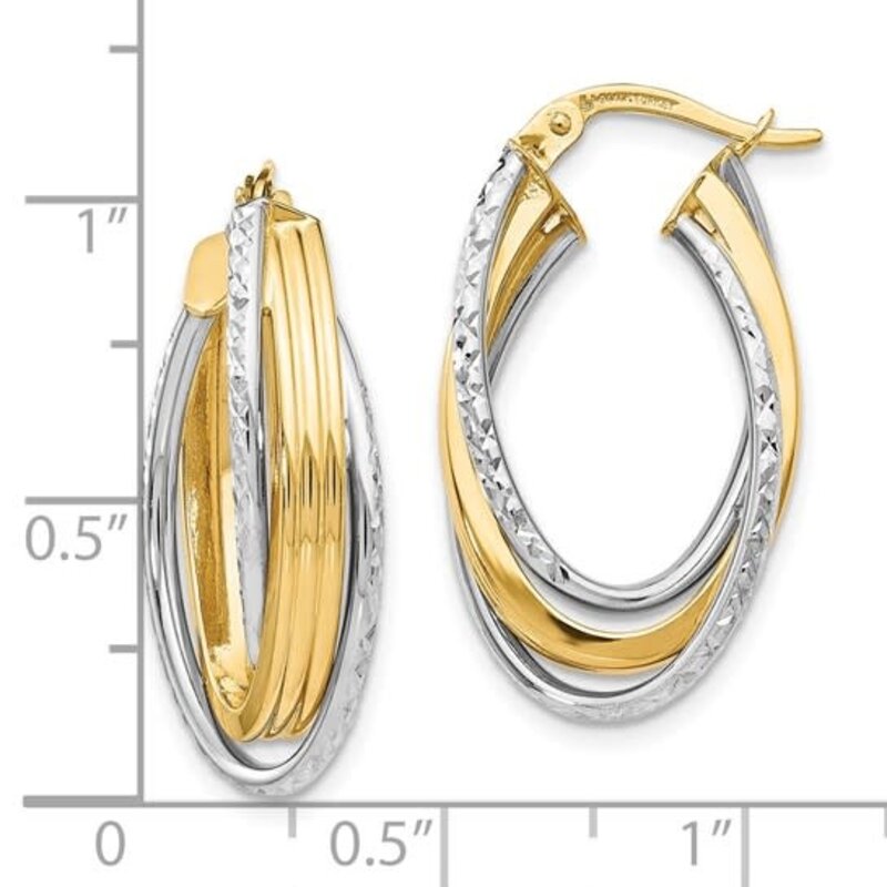 14K Two-tone Polished Diamond Cut Hoop Earrings