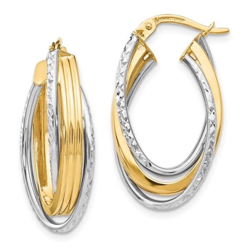 14K Two-tone Polished Diamond Cut Hoop Earrings